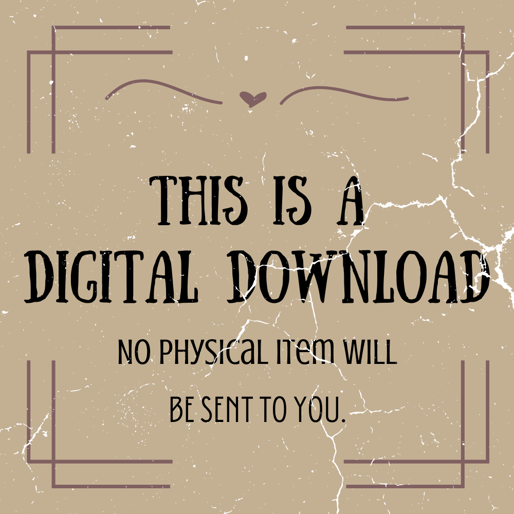 Digital download notice on a textured beige background with decorative elements.