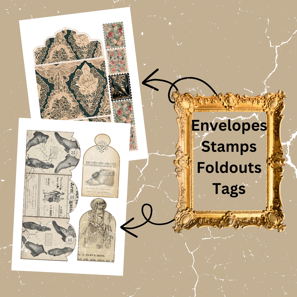 Junk Journal Ephemera Kit with Folio Digital Downloads | Victorian Vintage Images