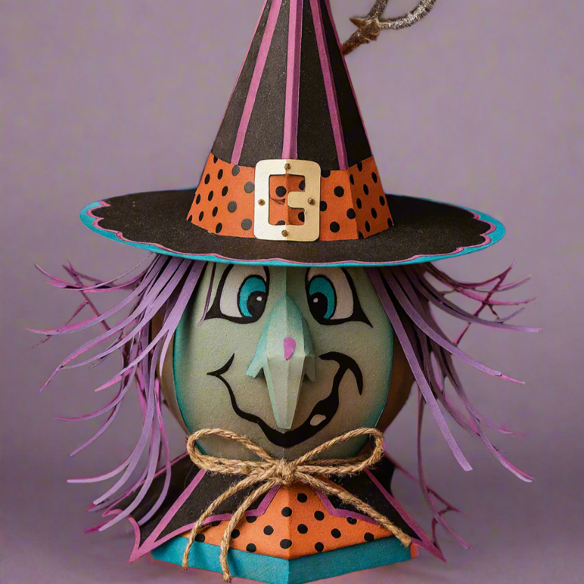 Halloween-themed decoration with witch hat and face