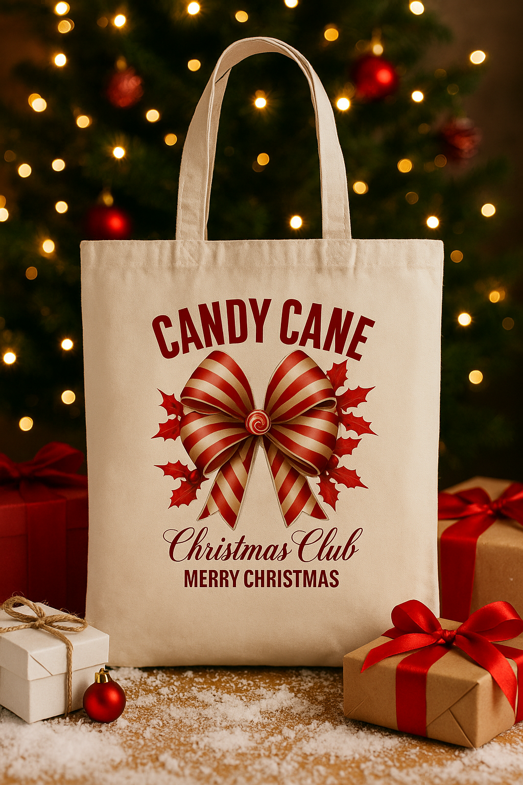 Candy Cane Christmas Club Tote Bag | Festive Holiday Carryall