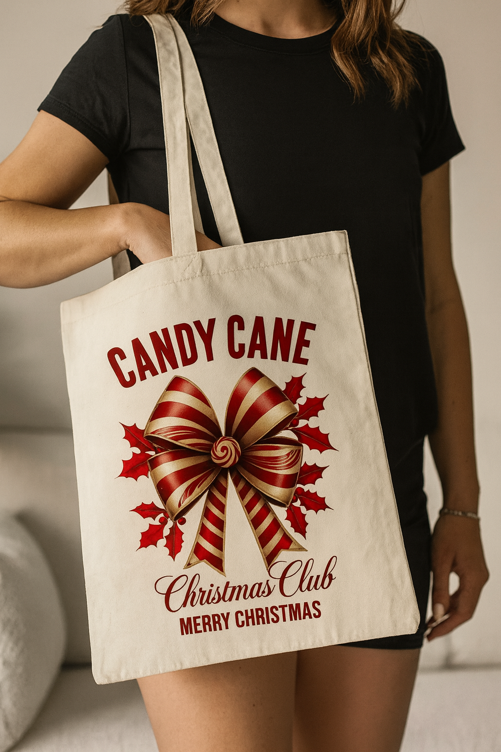 Candy Cane Christmas Club Tote Bag | Festive Holiday Carryall