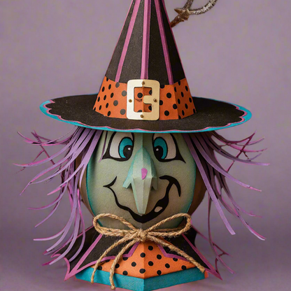 Halloween-themed decoration with witch hat and face